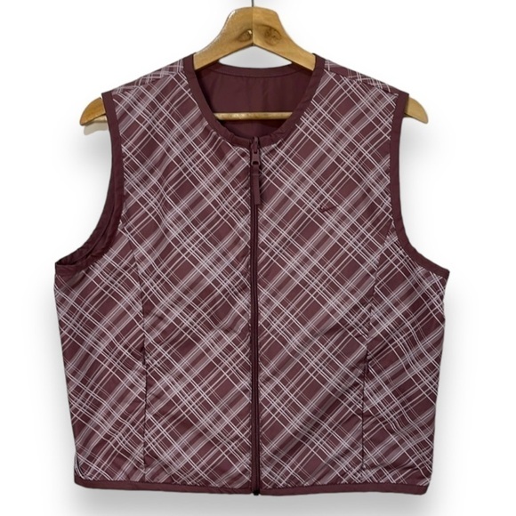 Nike Reversible Women's Running Vest Size Medium Full Zip Pink and White Plaid - Picture 1 of 16